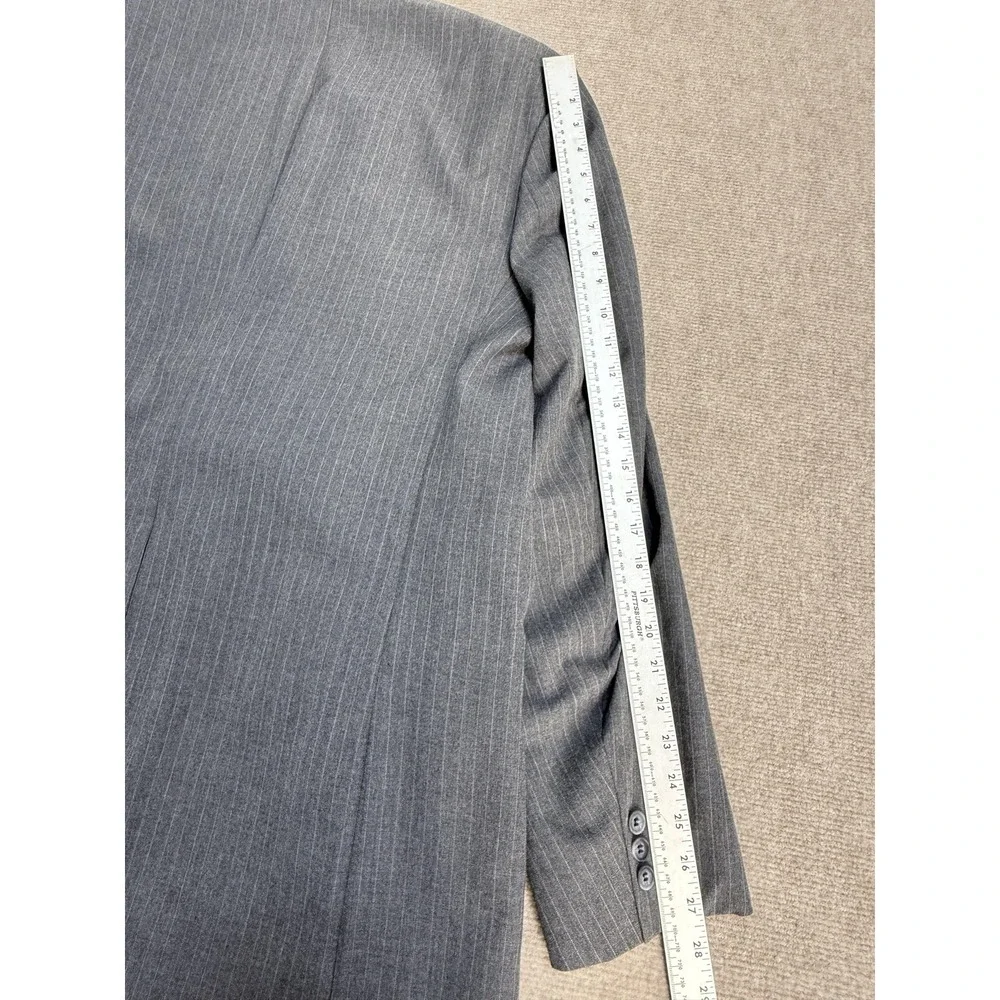 t&e clothing Suit Mens 48 Gray Pinstripe 3 Piece Jacket‎ Vest Pants 2 Button